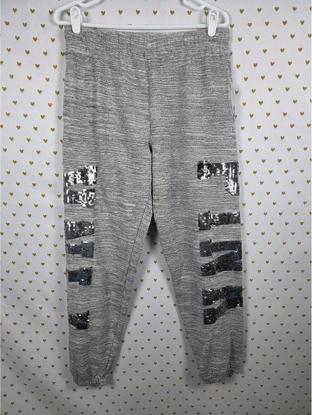 Victorias Secret PINK BLING GREY Mega Sequined Logo Sweats Sweatpants XS Oversiz